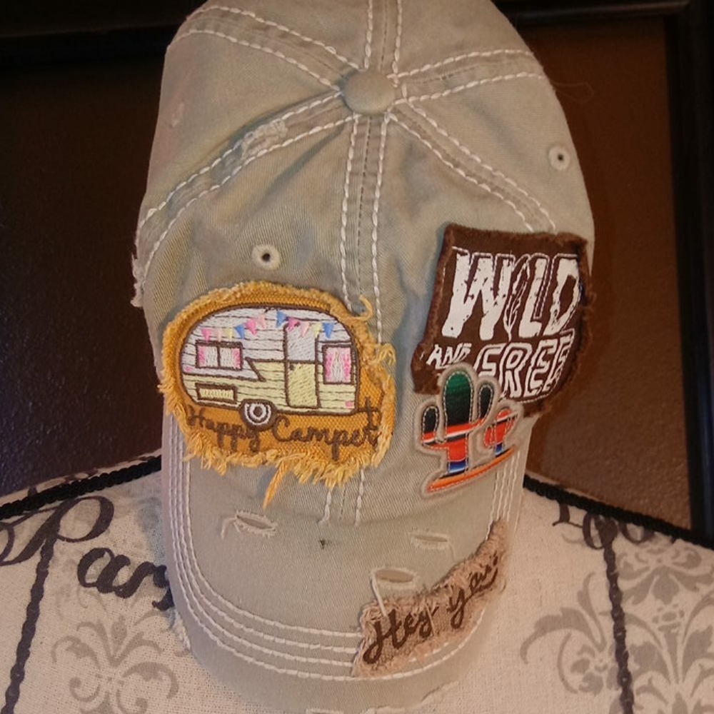 Cute distressed camping ball cap